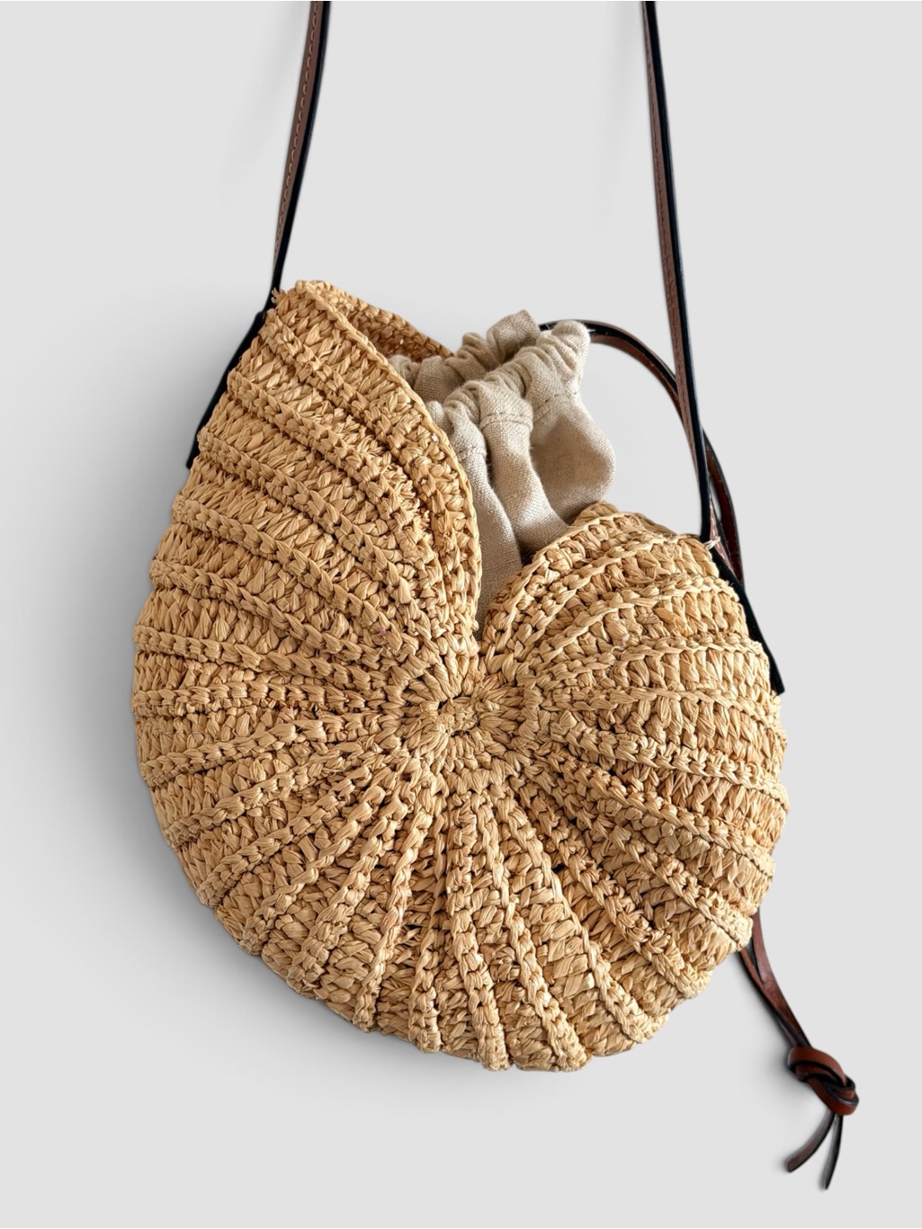 Loewe Shell Raffia And Leather Drawstring Shoulder/Crossbody Bag